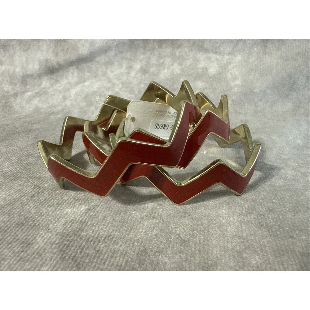 Zigzag Bangle Bracelets Set Of 3 Red Goldtone